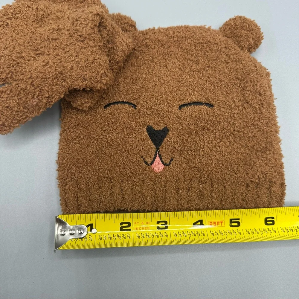 Toby & Me Teddy Bear Winter Beanie Hat Mittens Set Size 6-12 Months Brown
